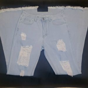 Light Ripped Bel Bottom Jeans